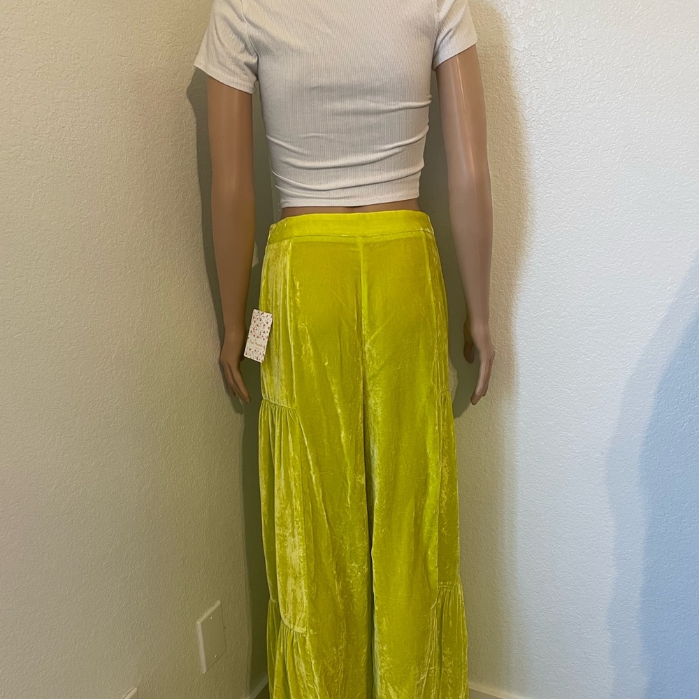 Lime Velvet Wide-Leg Palazzo Pants - Picture 3 of 3